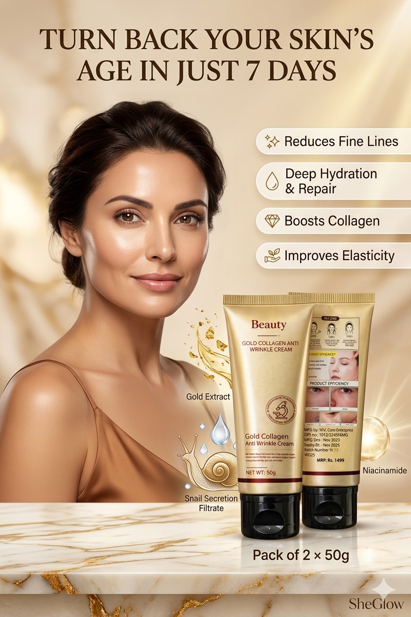 SheGlow Gold Collagen Youth Revival Cream | Anti-Wrinkle & Deep Hydration | Pack of 2 (50g Each)